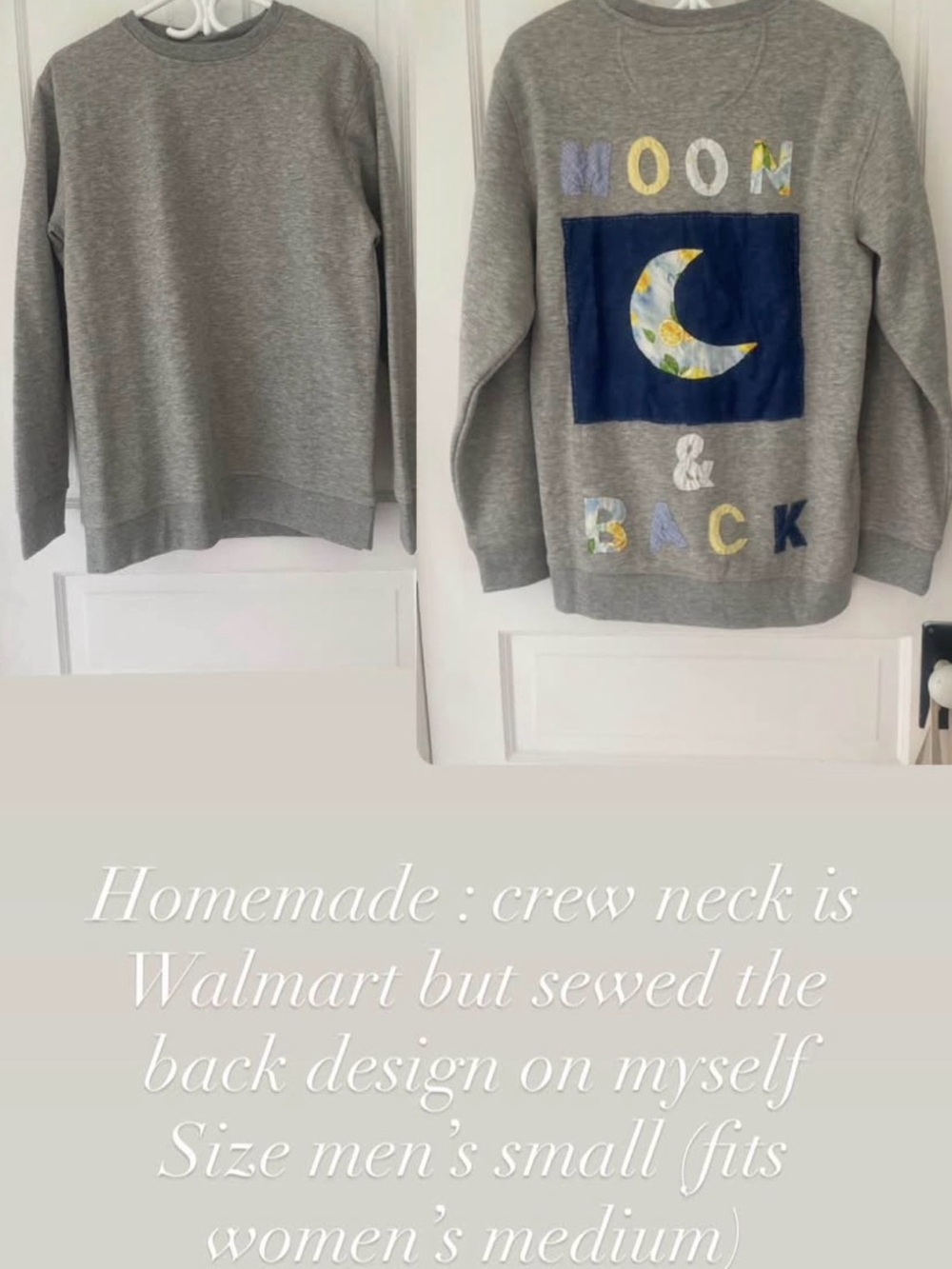 Gray Crewneck Sweatshirt with Moon & Back Appliqué